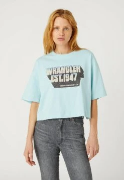 Wrangler Boxy - T-Shirt Print - Canal Blue