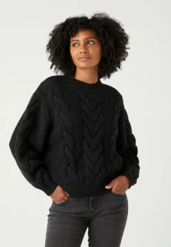 Wrangler Crew Neck Cable Knit​ - Trui - Black